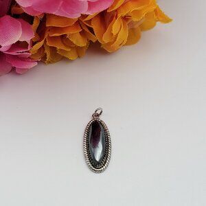 Vtg. Signed Wheeler Sterling Silver Hematite Pendant 21mm Long Oval Rope Frame